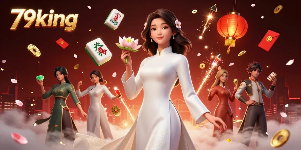 Engage in high-stakes games with 79king, showcasing an elegant woman amidst vibrant casino elements.