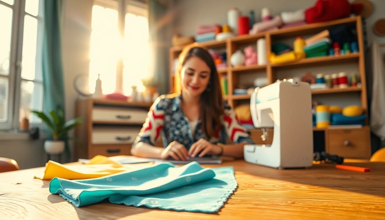 Stoffen voor naaien beginners Nederland op een werkbank om te naaien.