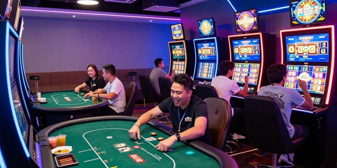 Players enjoying games at MBM娛樂城, showcasing an energetic casino atmosphere.
