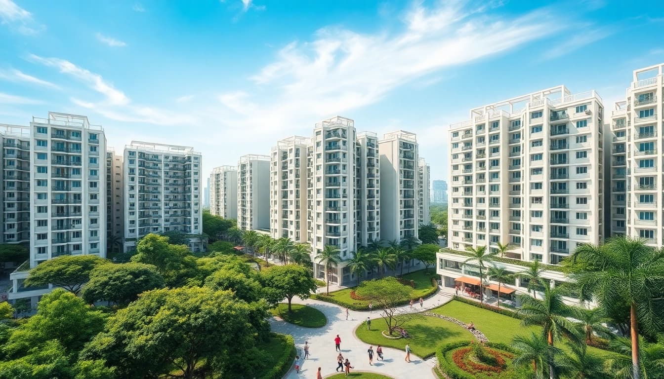 Showcasing vibrant community life and modern buildings in a Tampines EC setting.