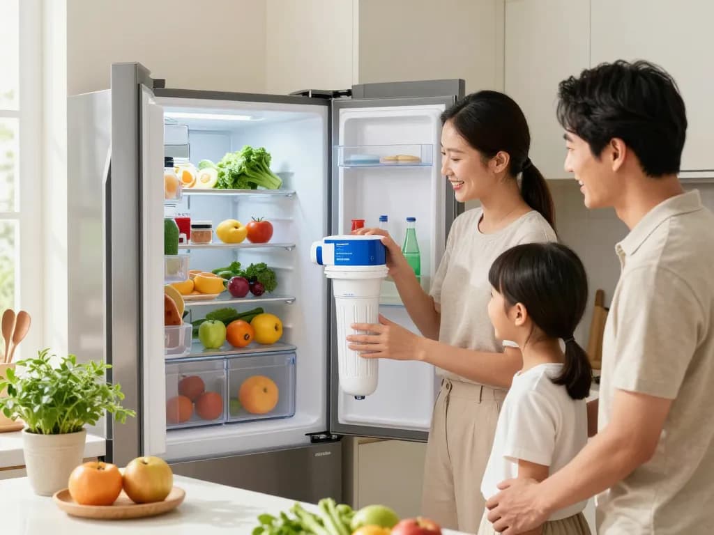 Installing the Waterdrop Alkaline DA29-00020B Replacement for Samsung® Water Filter HAF-CIN/EXP while teaching family about healthy water.