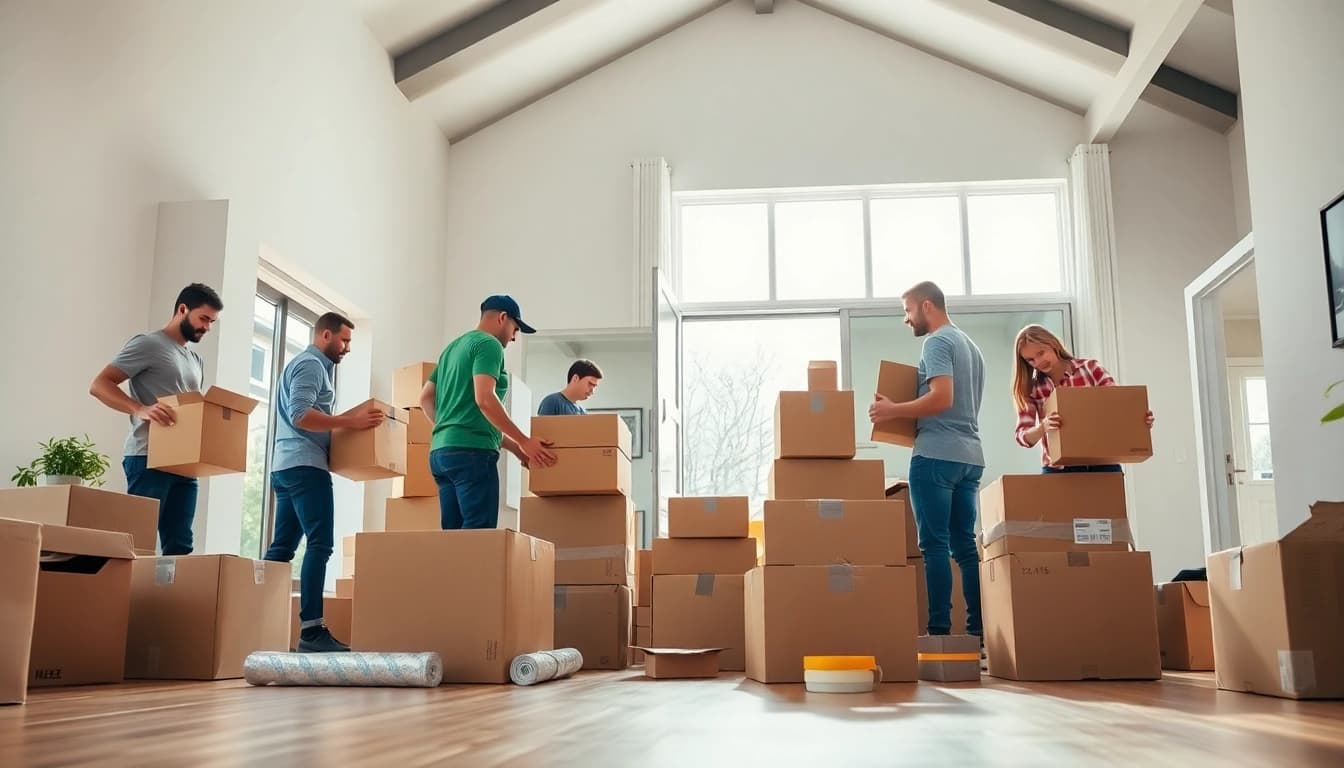 Efficient team showcasing Toronto moving services while packing in a modern home.