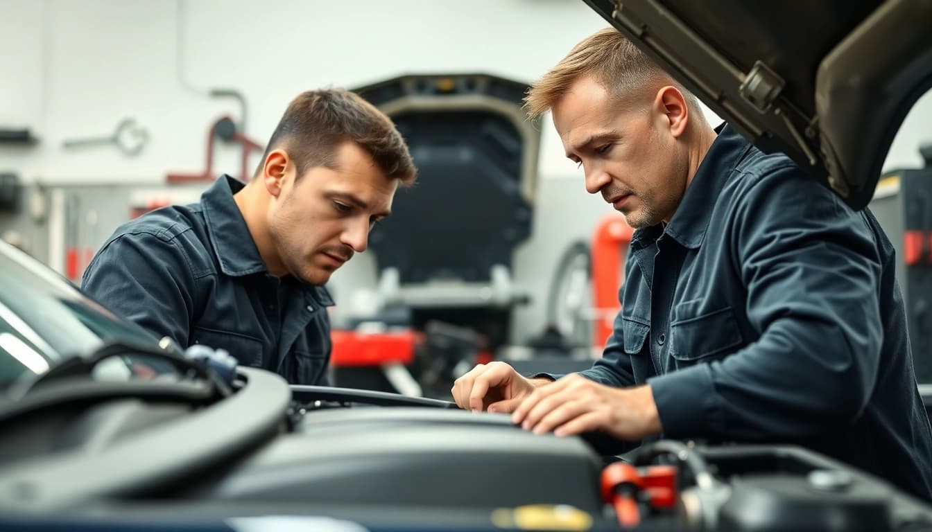 Mechanic inspecting a car for car warranty with fast claims, ensuring reliable service and quality.