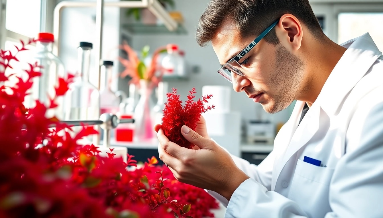 Showcasing non GMO astaxanthin extraction process in a professional lab setting.