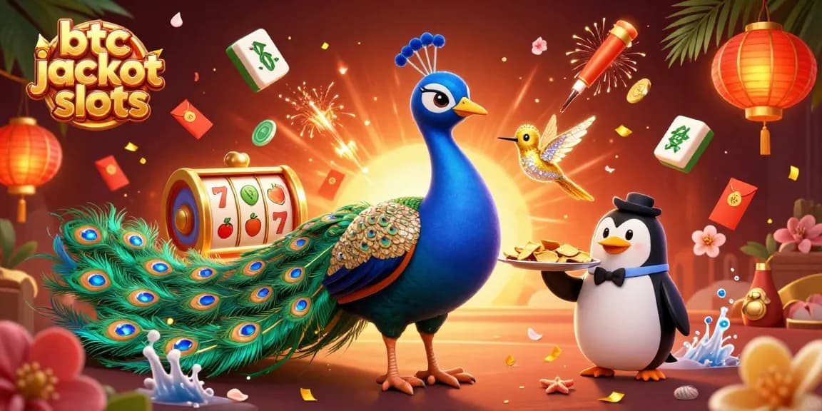 Spin the reels of btc jackpot slots with vibrant characters and golden rewards in this dynamic illustration.
