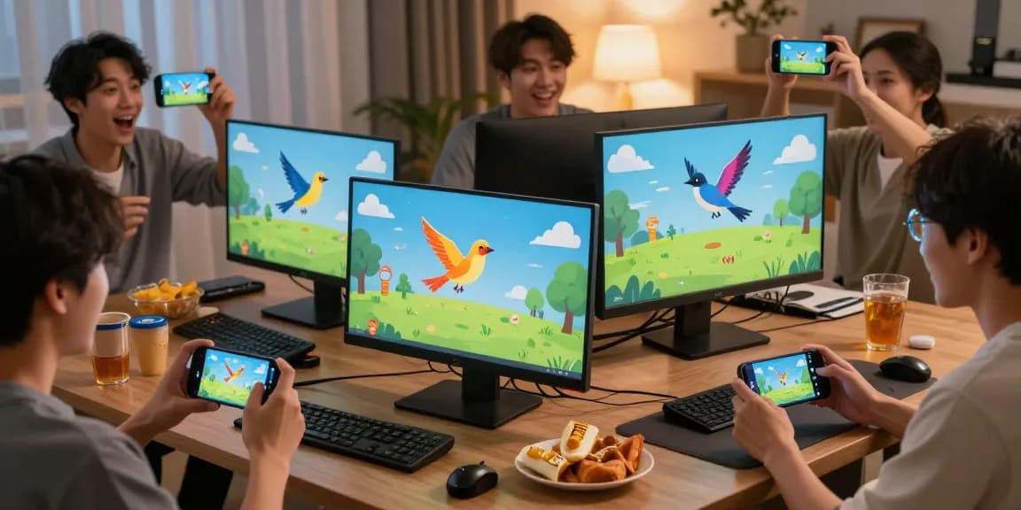 Players enjoying the rokok88 super virtual bird-catching game on various devices, showcasing excitement and fun.