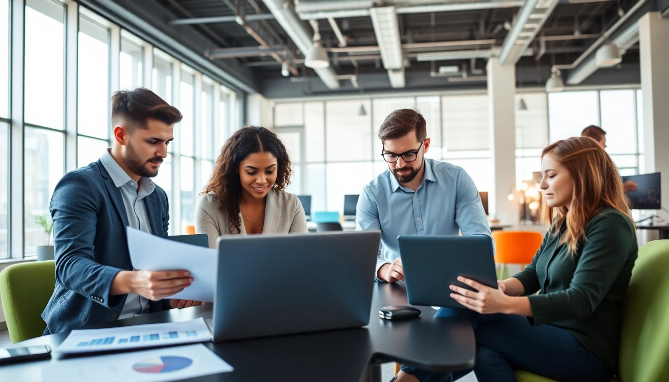 Collaborative IT managed services Lakeland team working efficiently in a modern office.