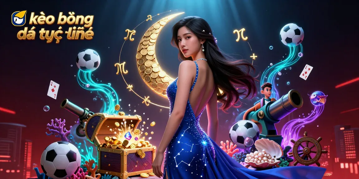 Place bets on kèo bóng đá trực tuyến with a stunning illustration of sports elements and an elegant woman.