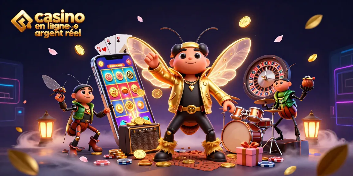 Jouez à des jeux captivants sur un casino en ligne argent réel avec cette illustration dynamique et colorée.