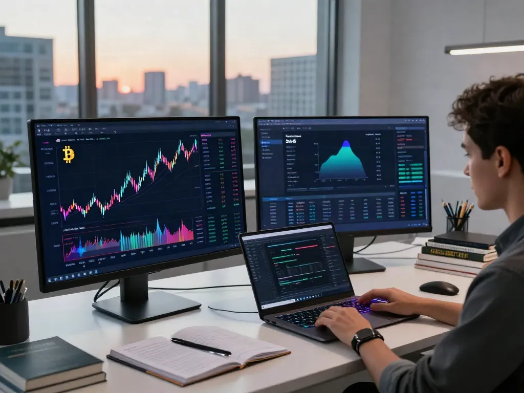 Workspace of an India financial data provider showcasing cryptocurrency trading interfaces with dynamic charts and DeFi platforms.