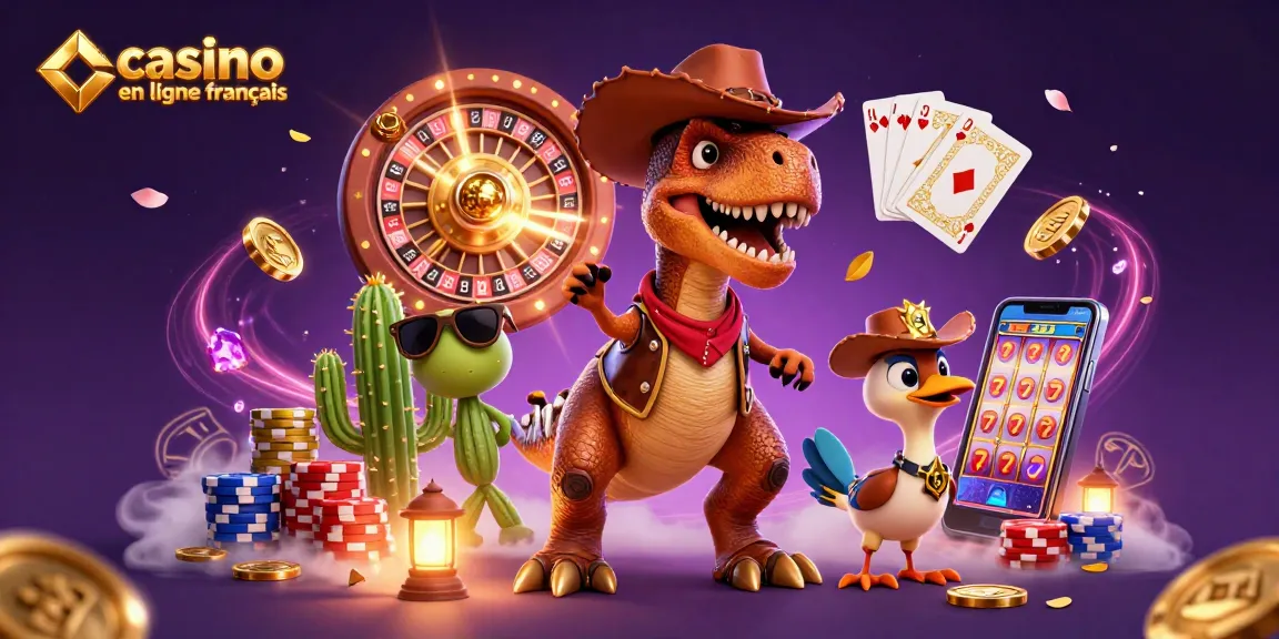 Profitez d'une expérience de casino en ligne français avec un T-Rex et des éléments de jeu captivants.