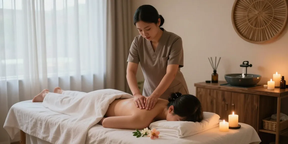 Serene spa scene with Swedish massage at makangs.com, featuring calming ambiance and therapist.