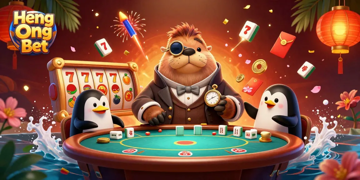Engage in thrilling gameplay with Heng Ong Bet, featuring vibrant characters and casino elements in a dynamic 3D illustration.