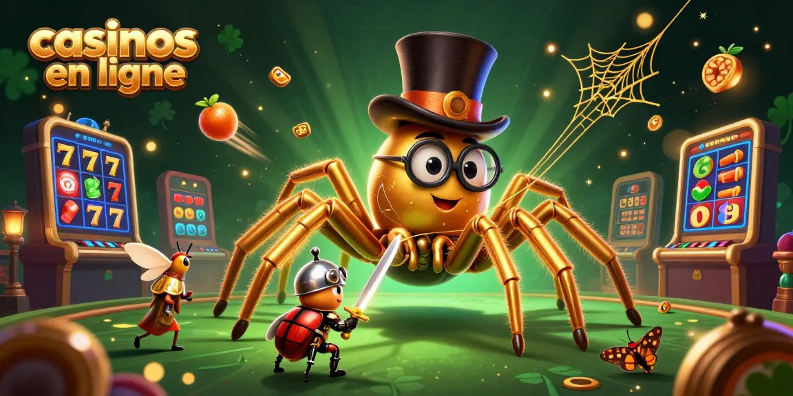 Plongez dans l'univers des casinos en ligne avec cette illustration captivante de jeux et de personnages.