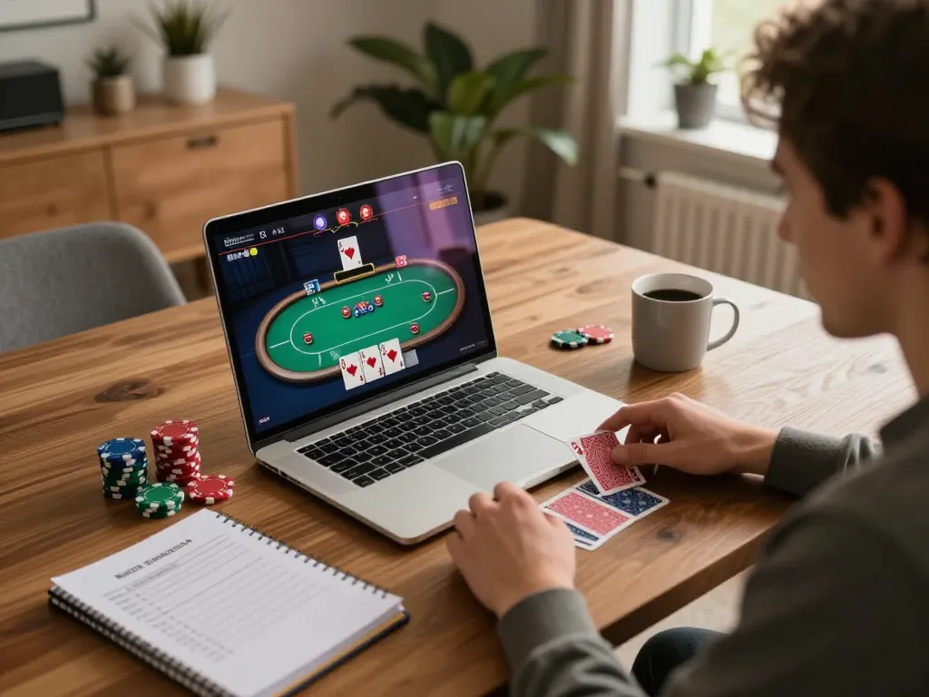 Engaging in online casinos in Canada reddit gameplay on a laptop with strategic notes present.