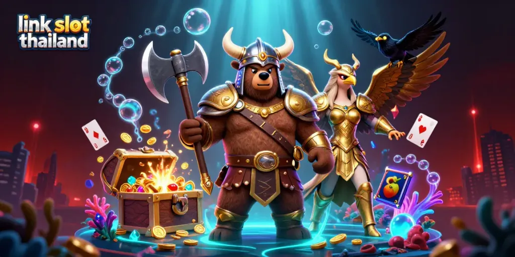 Engage with thrilling casino gameplay through link slot thailand with vibrant characters and slot elements.