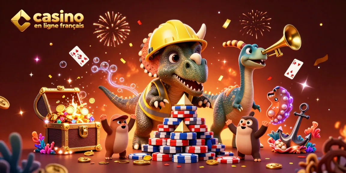 Jouez à vos jeux préférés de casino en ligne français à travers une scène festive et dynamique.