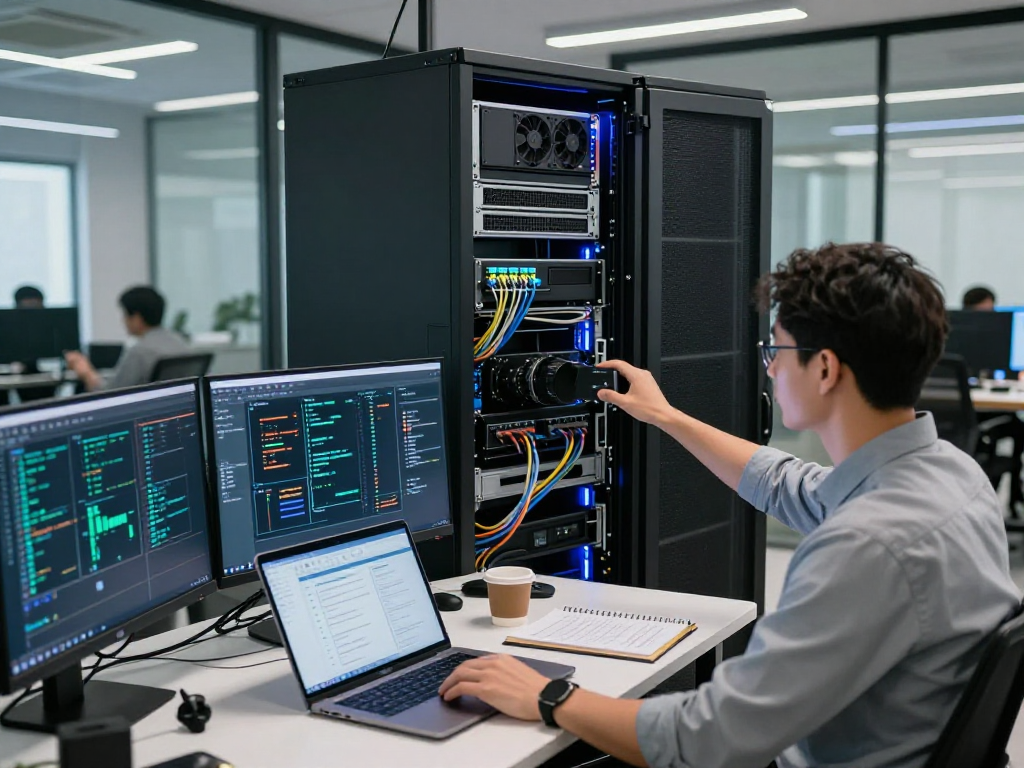 Servicio de hosting en México en un entorno de oficina moderno con técnicos trabajando.