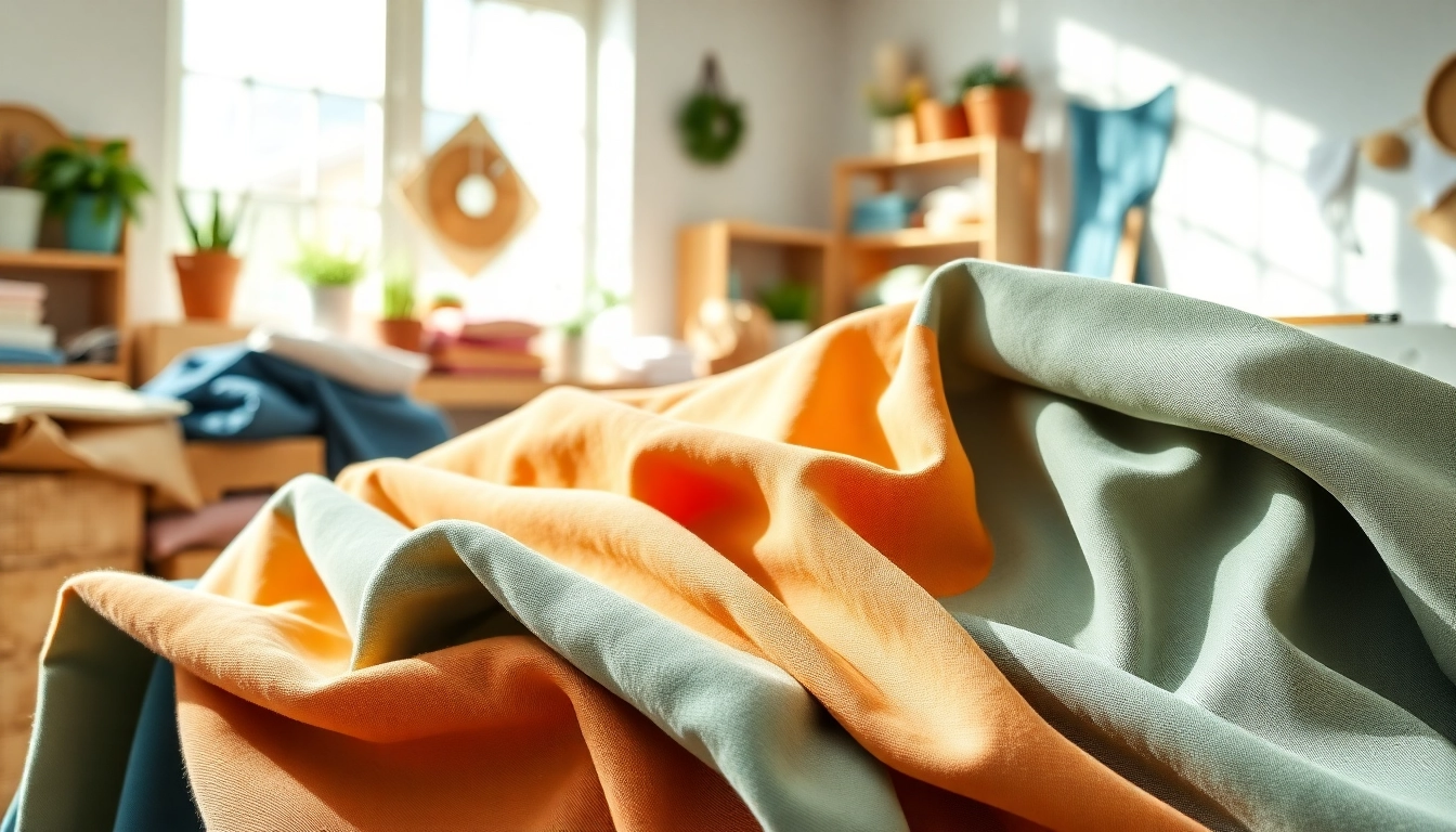 Bekijk goedkope canvas stoffen in verschillende kleuren en texturen in een creatieve ruimte.