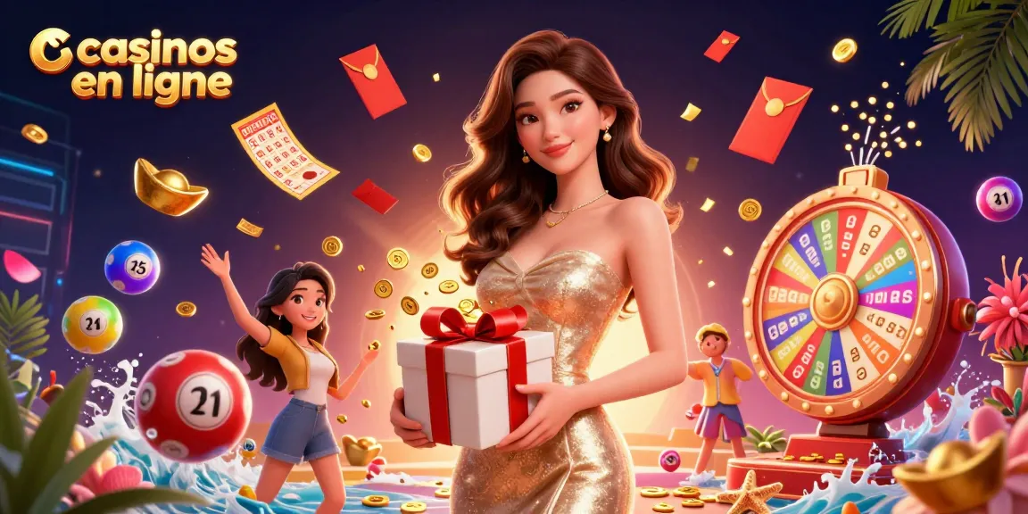 Jouez à des jeux passionnants dans des casinos en ligne, avec une hôtesse asiatique, des boules de loterie et des décorations festives.