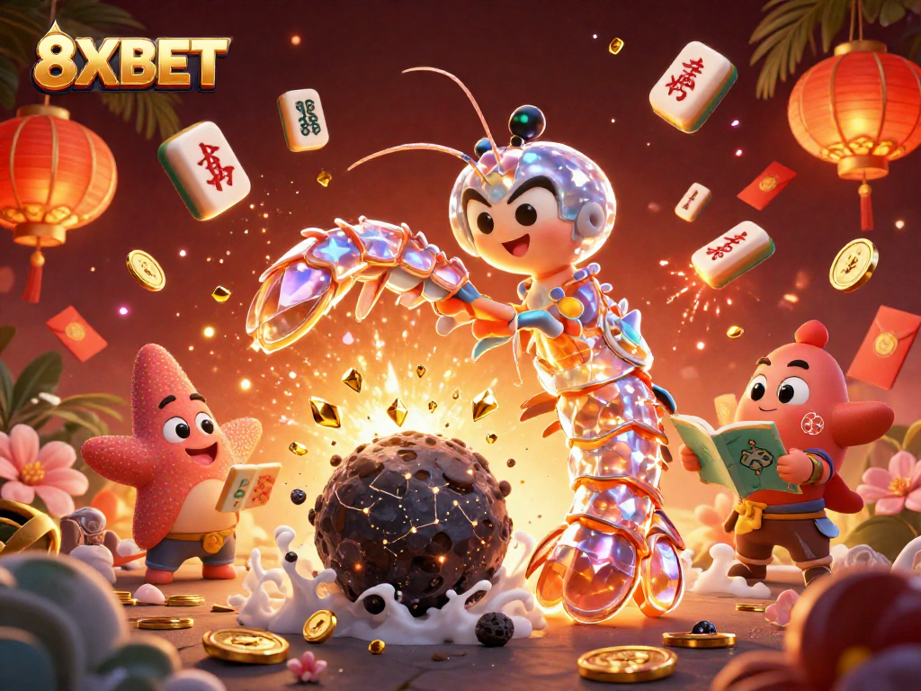Experience 8XBET with the galactic mantis shrimp in a thrilling cosmic casino scene.