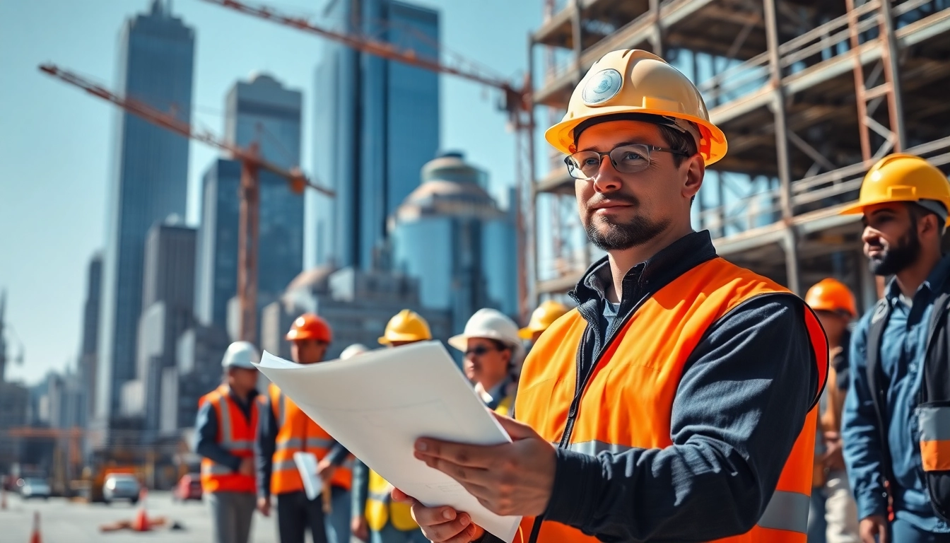 New York City General Contractor leading a team on a bustling urban construction site.