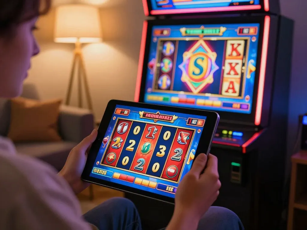 Experience situs slot excitement with vibrant online gaming on a tablet in a cozy setting
