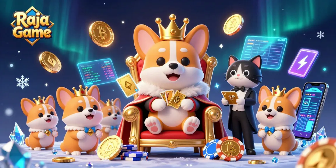 Engage in thrilling gameplay with Raja Game, featuring corgi royalty and vibrant crypto elements.