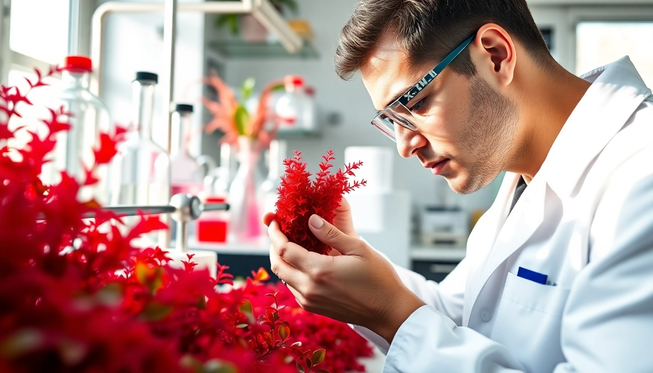 Showcasing non GMO astaxanthin extraction process in a professional lab setting.