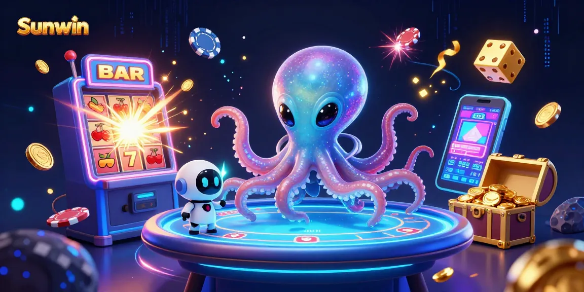 Experience Sunwin's exciting gaming scene with an alien octopus and treasure-filled jackpot.
