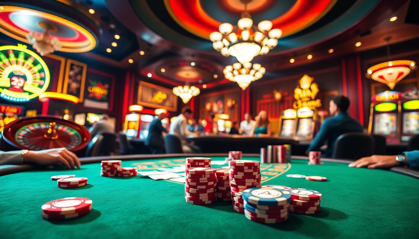 Bongdalu 5 poker table scene showcasing intense betting action and vibrant casino elements.