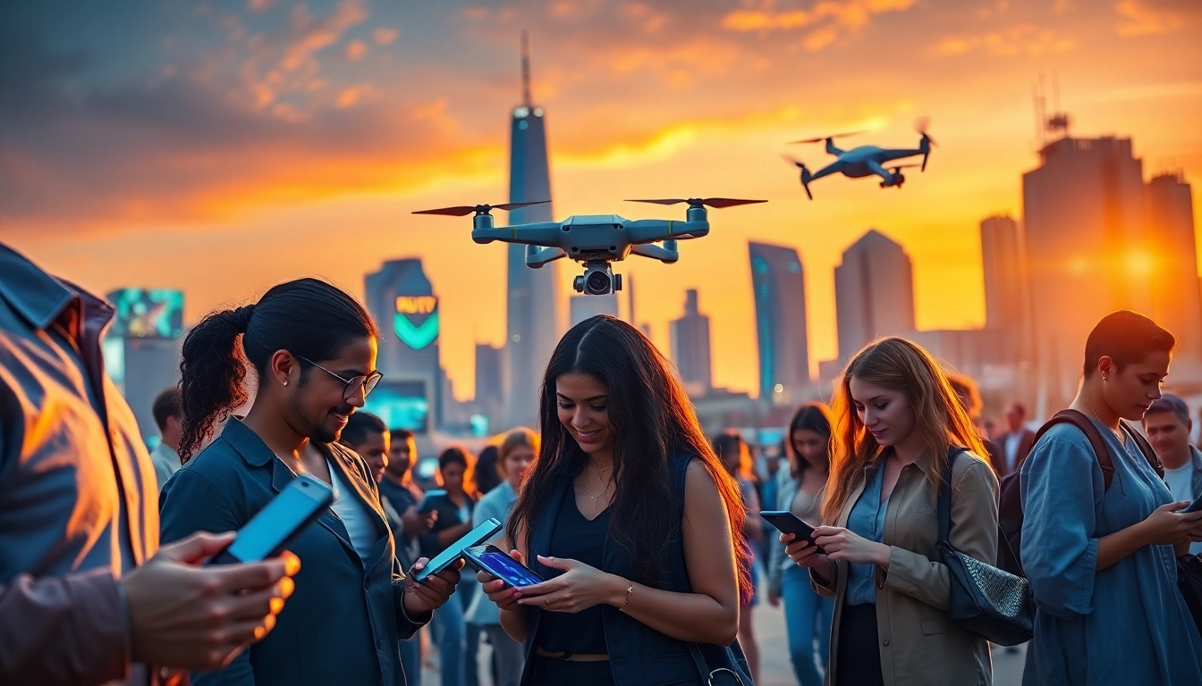 Highlighting how Technology enriches urban life with smart devices and community engagement.