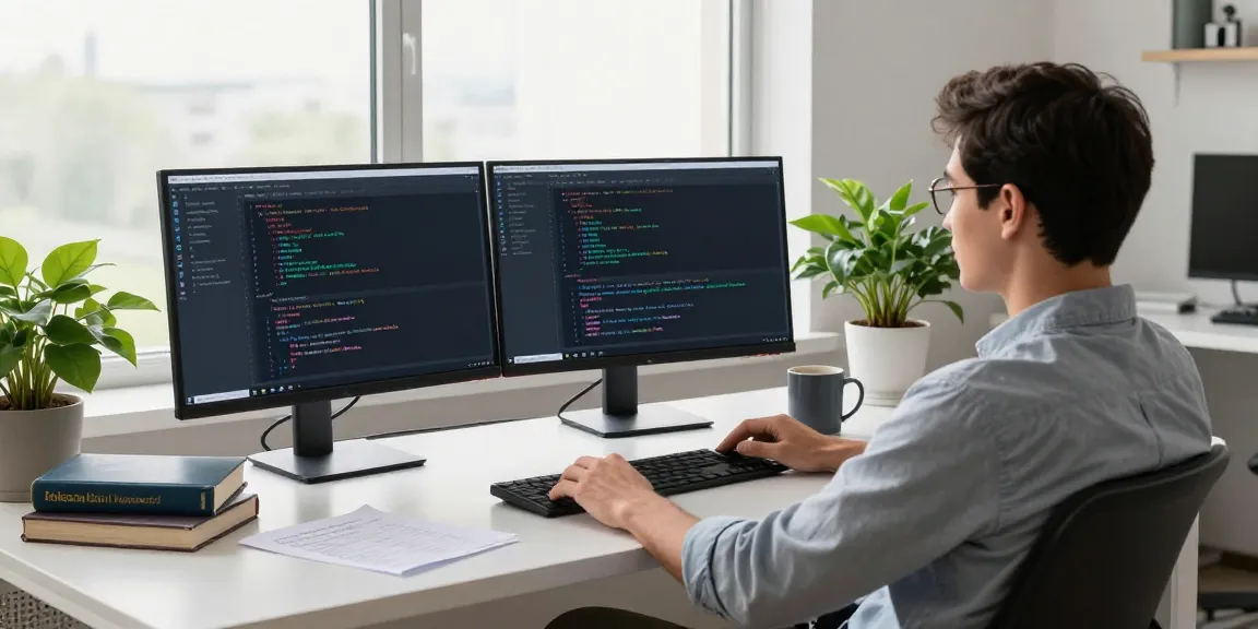 Innovative workspace showcasing a developer utilizing Telegram tools in a modern office, emphasizing productivity and creativity with the keyword 纸飞机中文版.