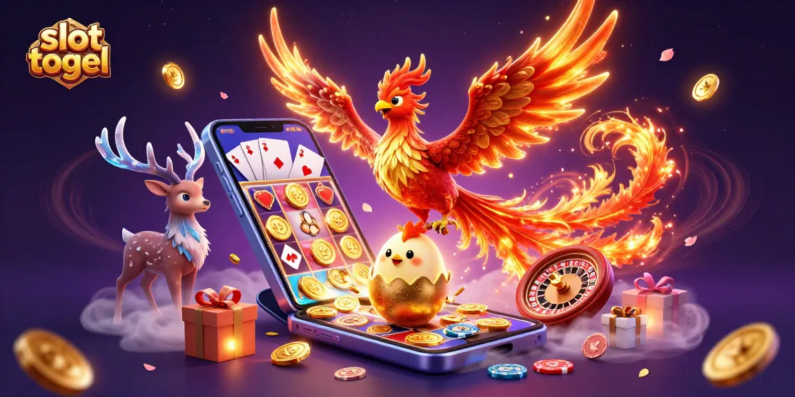 Experience the excitement of slot togel resmi with a vibrant 3D scene featuring a phoenix and gaming elements.