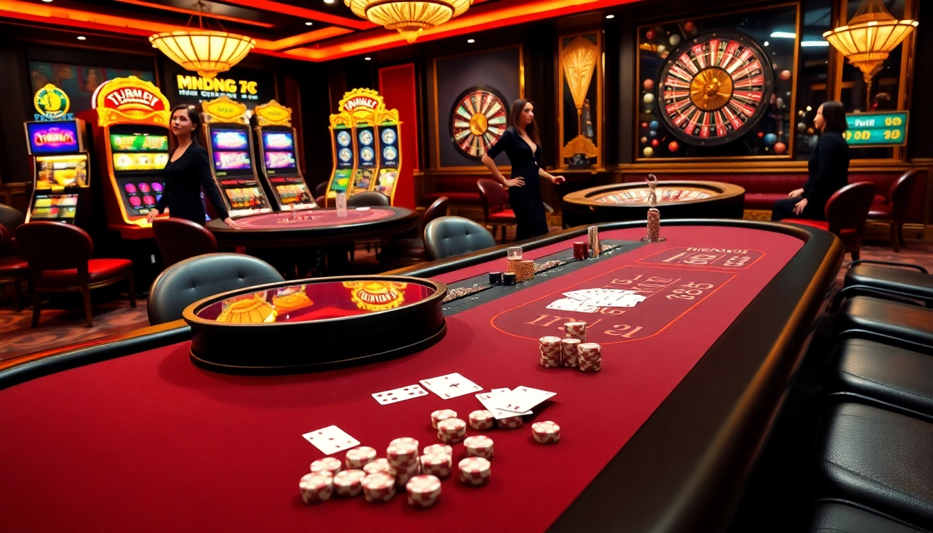 Experience the thrill of ta 88 with poker tables, chips, and vibrant slot machines in a luxury casino setting.