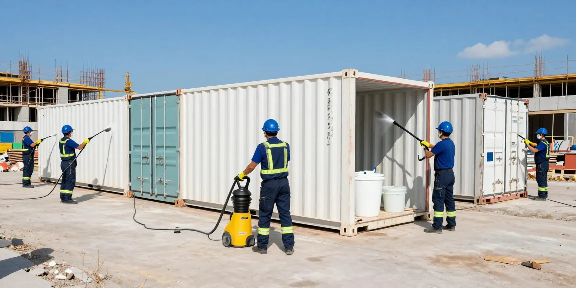 Containerreinigung Firma Dortmund bei der professionellen Reinigung von Baustellencontainern.
