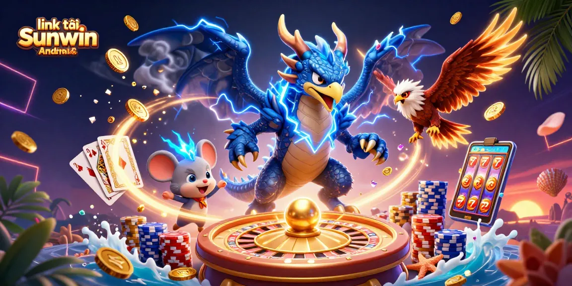 Engage in action with the link tải Sunwin Android app featuring casino elements and vibrant characters.