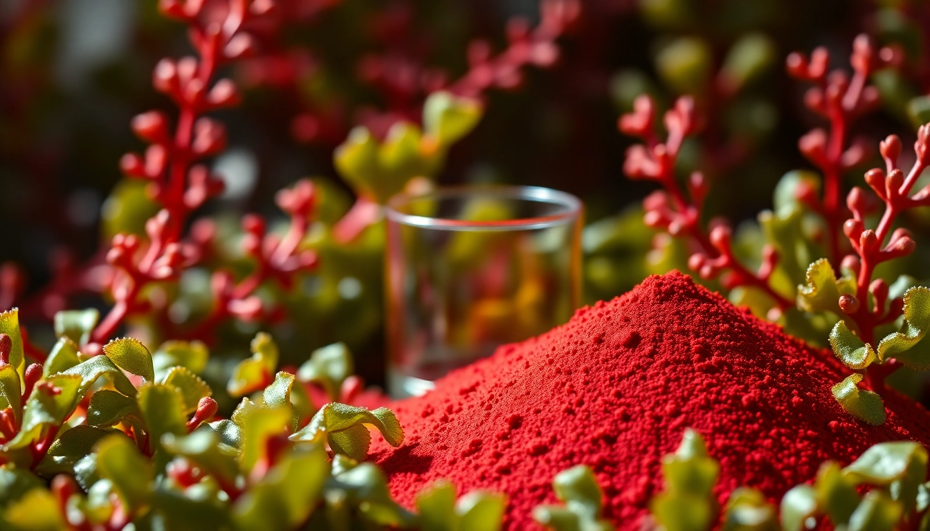 Highlighting non GMO astaxanthin, a vibrant powder against green algae, promoting health.