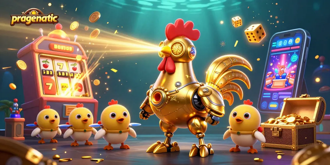 Engage with pragmatic gaming through an exciting slot scene featuring a golden rooster robot.