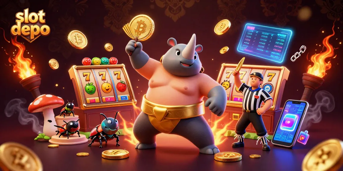 Experience the exciting world of slot depo with a dynamic beetle gaming scene featuring colorful slot reels.