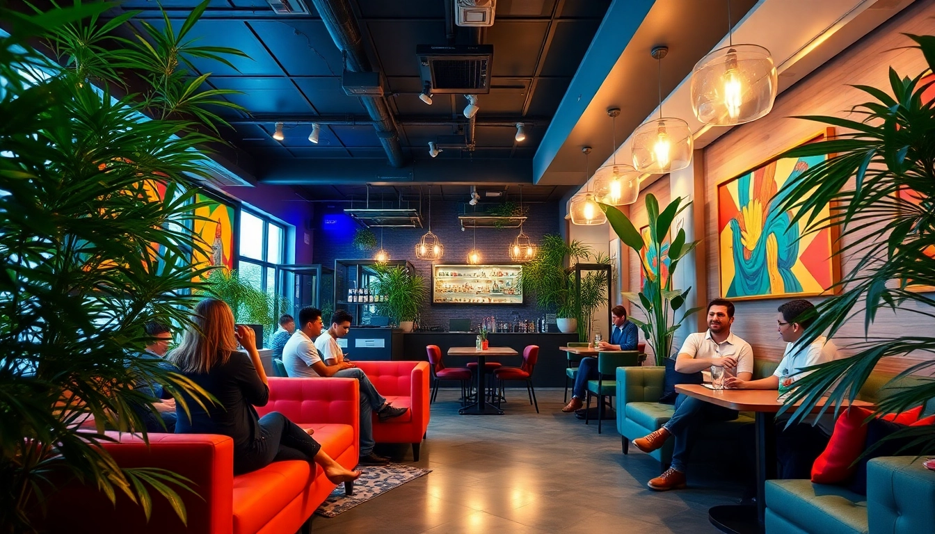 Relaxed patrons enjoying the Best Cannabis Clubs Madrid in a modern lounge setting.