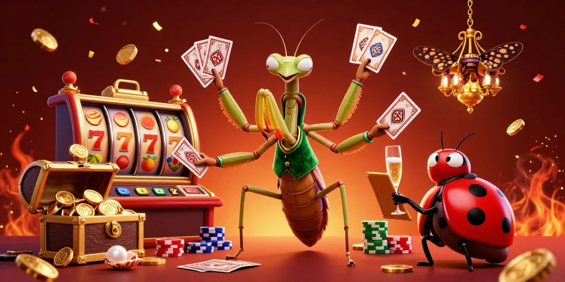 Experience the thrill of online slots with DEBET's vibrant 3D illustration featuring dynamic characters and exciting game elements.