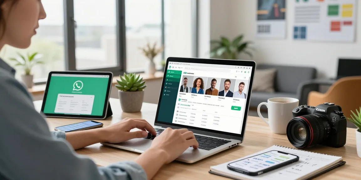 Use WhatsApp電腦版 in a modern workspace with laptop, tablet, and productivity tools for effective communication.