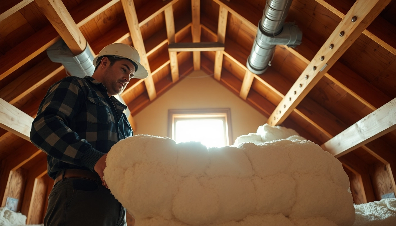 Inspecting spray foam condensation issues in an attic with insulation and wood features.