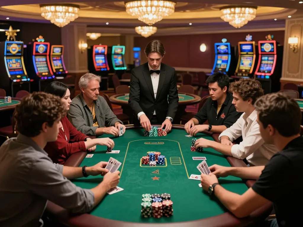 Engaging poker game scene with players focusing strategically, showcasing nano banana 3 capabilities.