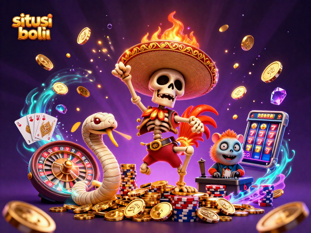 Experience excitement on situs judi bola with a vibrant victory dance scene featuring lively characters and game elements.