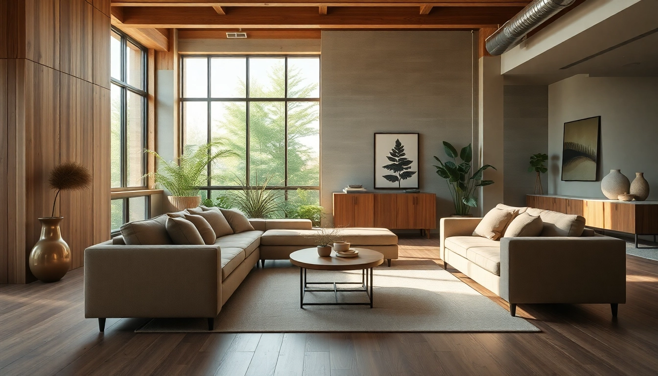 Enhance your Seamless Living experience with a beautifully designed modern living room showcasing natural elements.