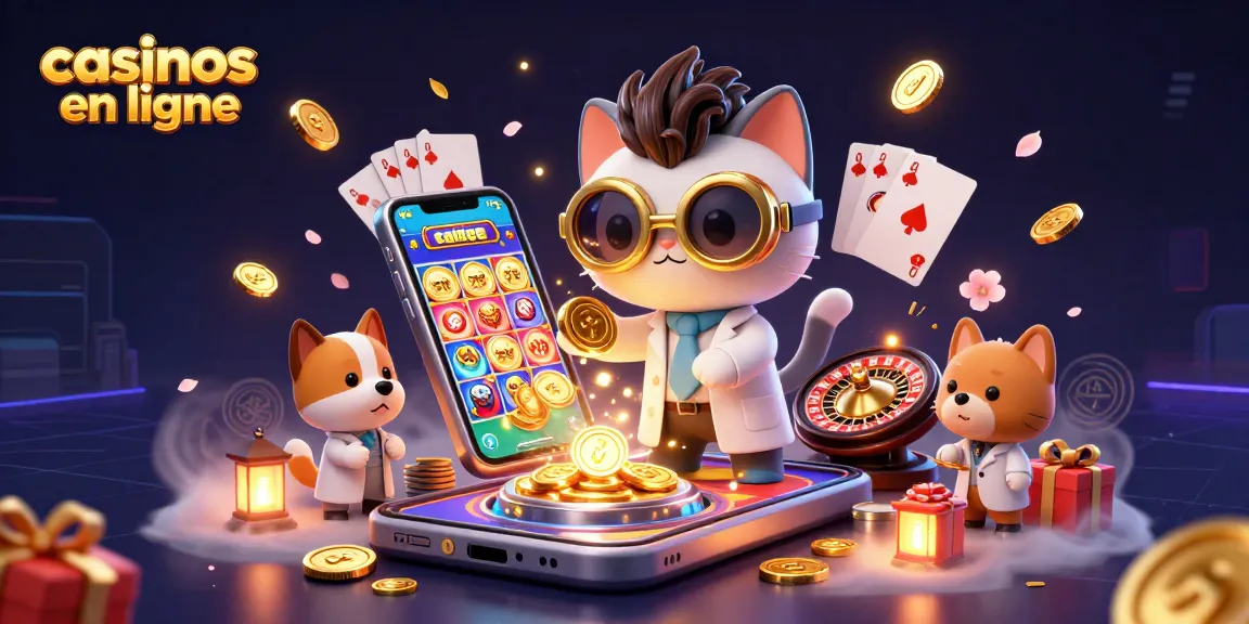 Découvrez des casinos en ligne avec un chat fou scientifique et son assistant créant des pièces d'or dans une scène de jeu vibrante.