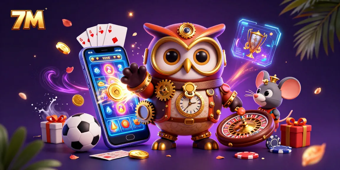 Experience thrilling bets with 7M as owl and mouse navigate the exhilarating casino world.