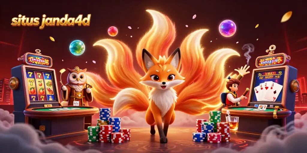 Rasakan pengalaman bermain di situs janda4d dengan ilustrasi 3D yang menampilkan slot dan karakter unik.